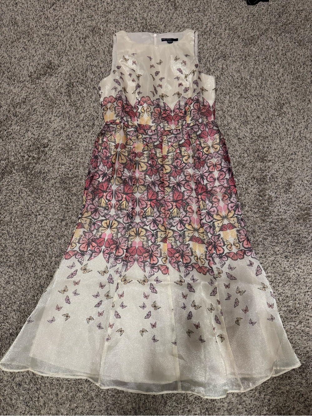 Womens ' Floral Butterfly Print Sleeveless Dress in White and Pink